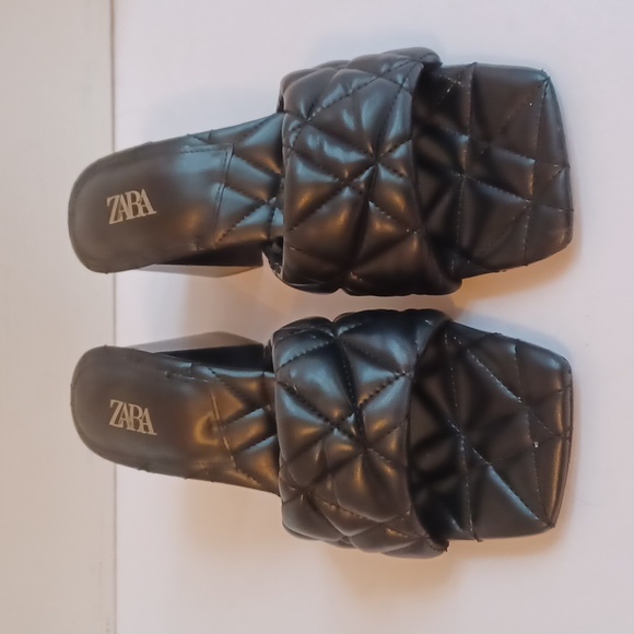 Zara Shoes - Zara Quilted Puffy Slip on Black Square Toe Heeled Mules Sandals (US 10/EU 41)